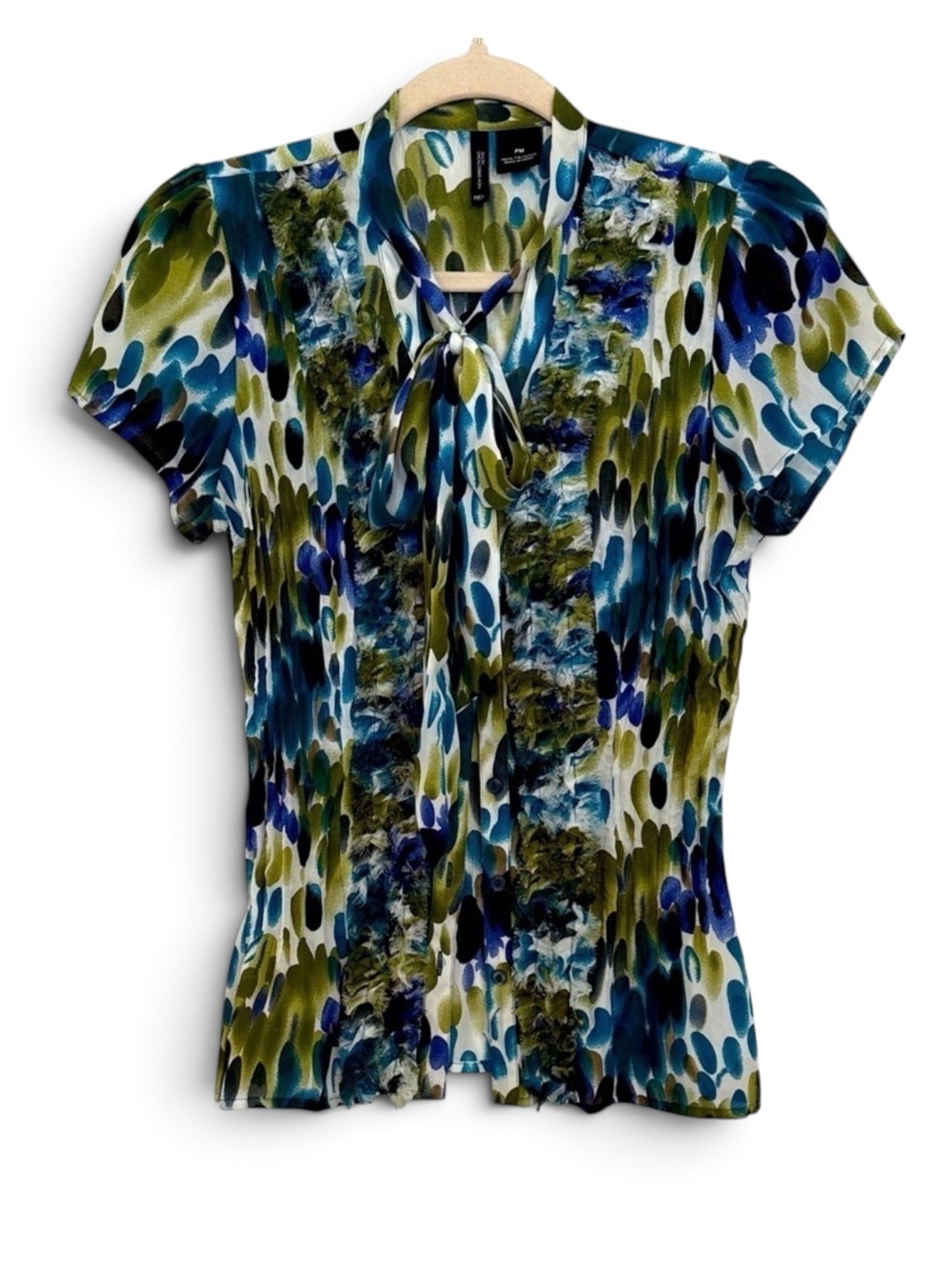 New Directions Blue and Green Patterned Blouse Size PM